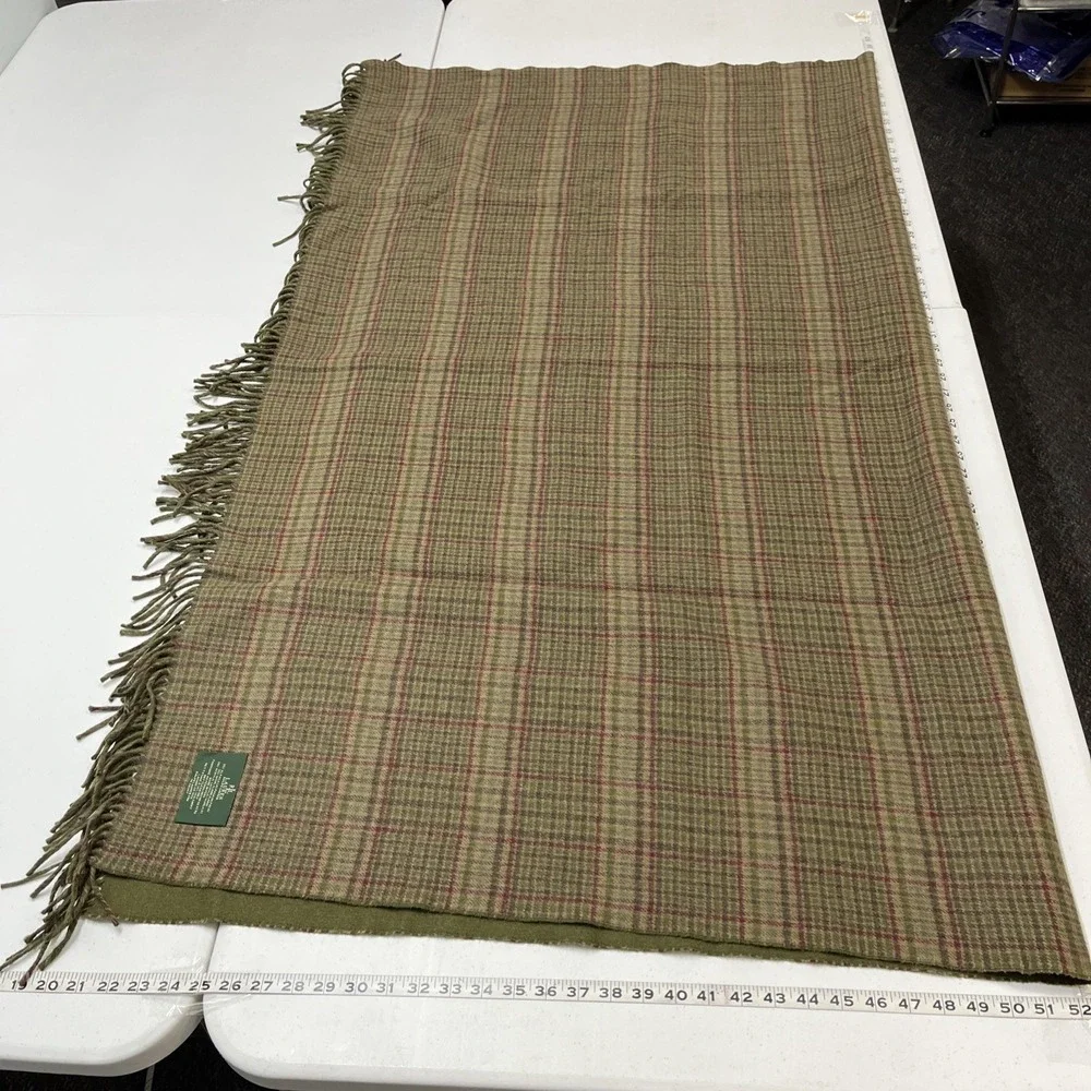 Vintage Lauren Ralph Lauren Green Plaid Wool Alpaca Blend Blanket Throw Fringe